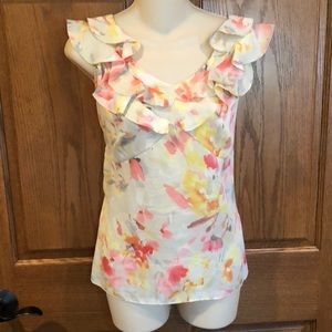 Anne Klein Cream, Coral, Pink Floral Top. Sz L